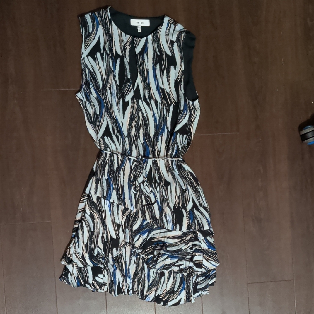 Reiss Black and Blue Patterned Mini Dress